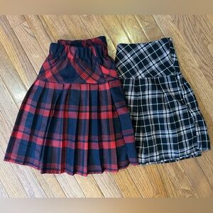 Pleated Mini Skirts bundle (2) Size L Red/Blue Plaid & Black/Pink new preppy